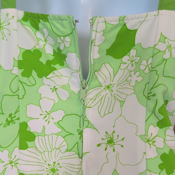 Vintage Reversible Lime Green Zip Up Sleeveless Floral Mini Dress 5 - Picture 7 of 13